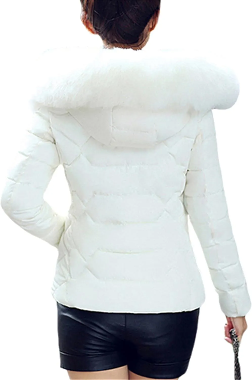 Women's Slim Fit Thermal Jacket Hooded Quilted Coat Winter Long Sleeve Full Zip Puffer Jacket