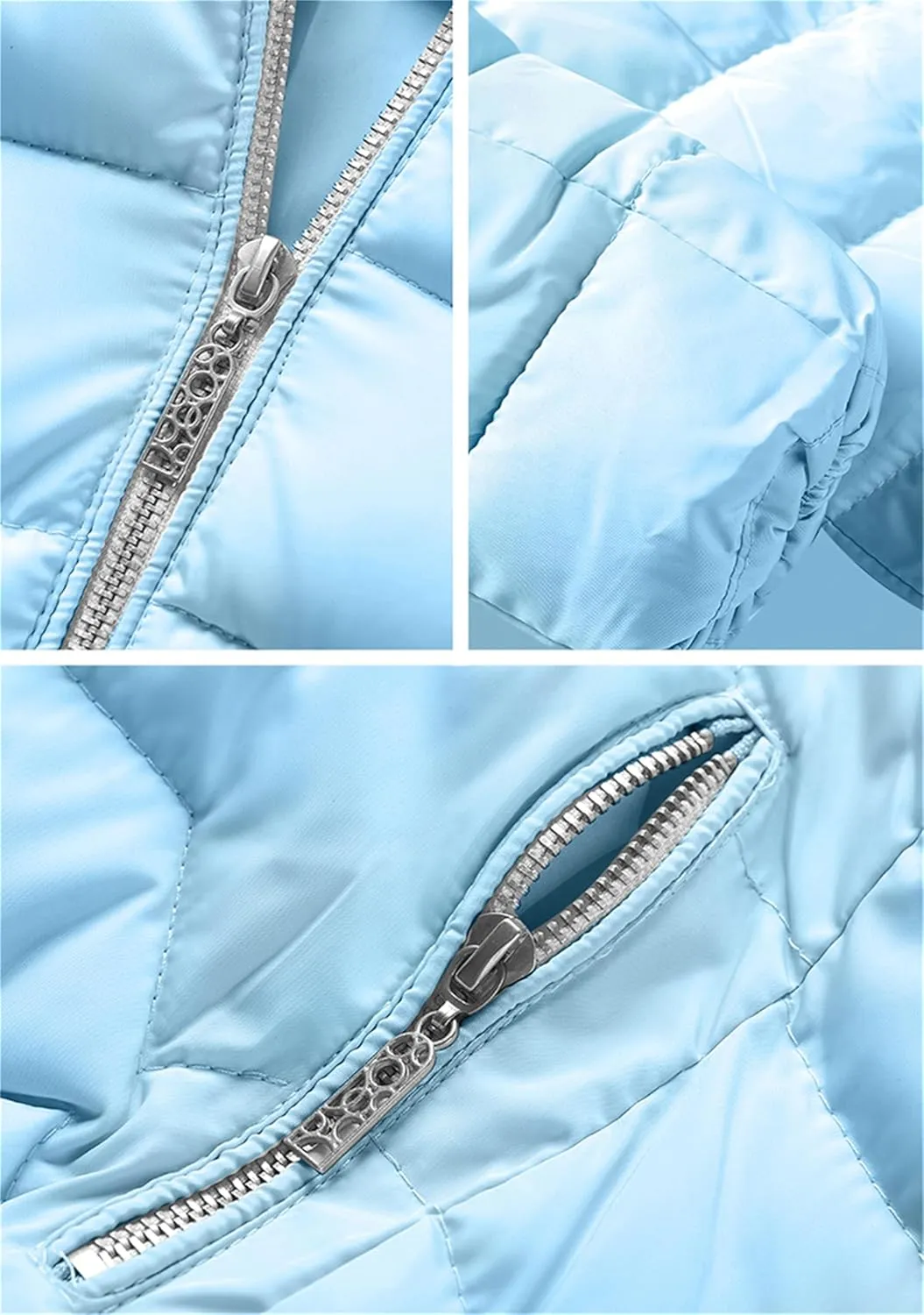 Women's Slim Fit Thermal Jacket Hooded Quilted Coat Winter Long Sleeve Full Zip Puffer Jacket