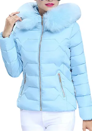 Women's Slim Fit Thermal Jacket Hooded Quilted Coat Winter Long Sleeve Full Zip Puffer Jacket