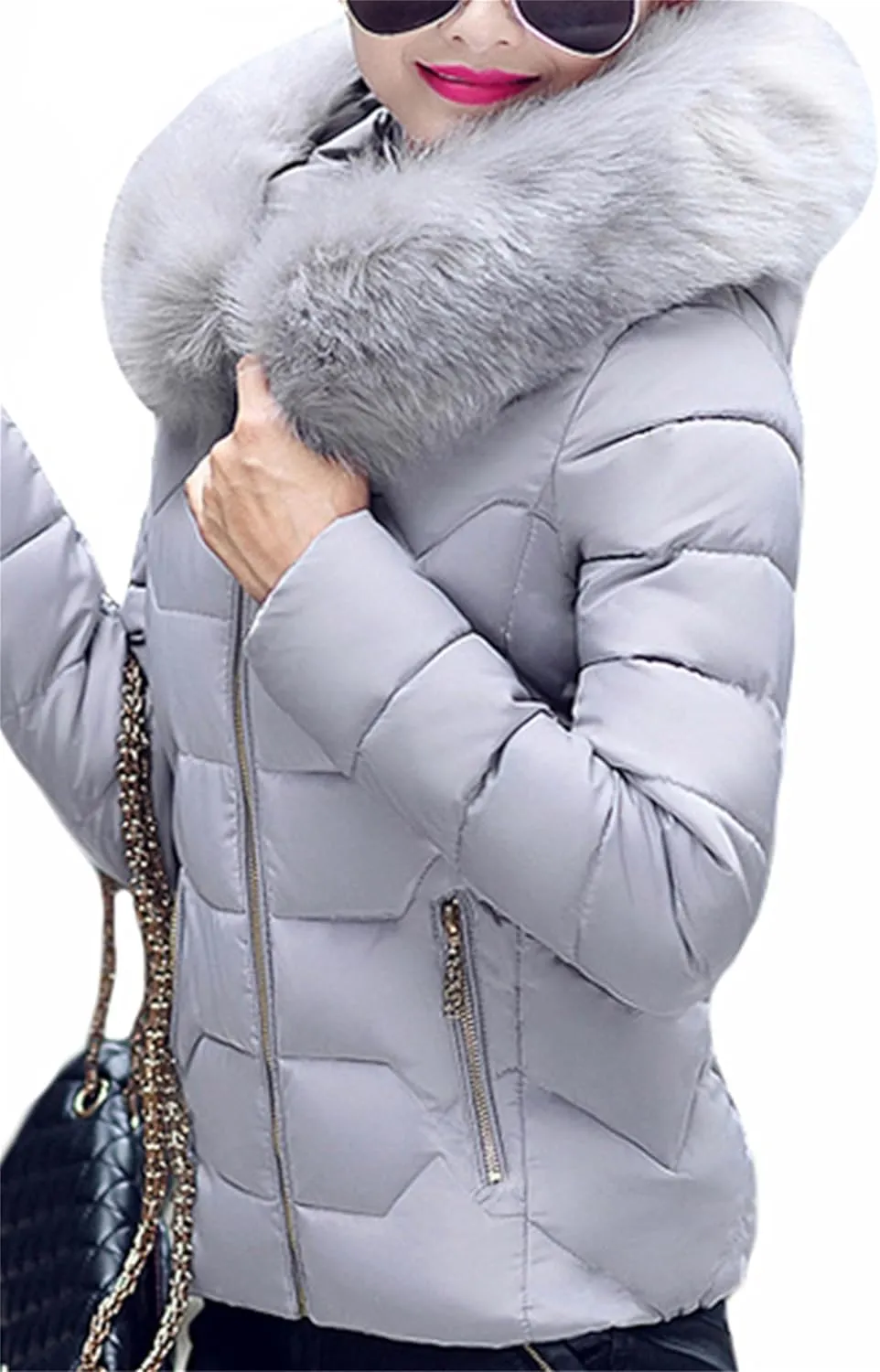 Women's Slim Fit Thermal Jacket Hooded Quilted Coat Winter Long Sleeve Full Zip Puffer Jacket