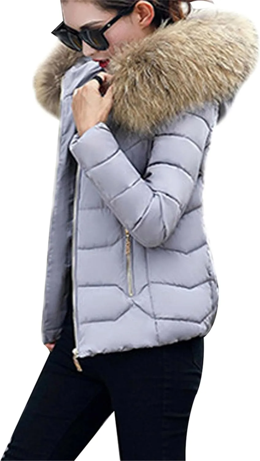 Women's Slim Fit Thermal Jacket Hooded Quilted Coat Winter Long Sleeve Full Zip Puffer Jacket