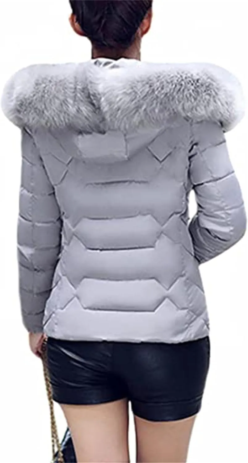 Women's Slim Fit Thermal Jacket Hooded Quilted Coat Winter Long Sleeve Full Zip Puffer Jacket