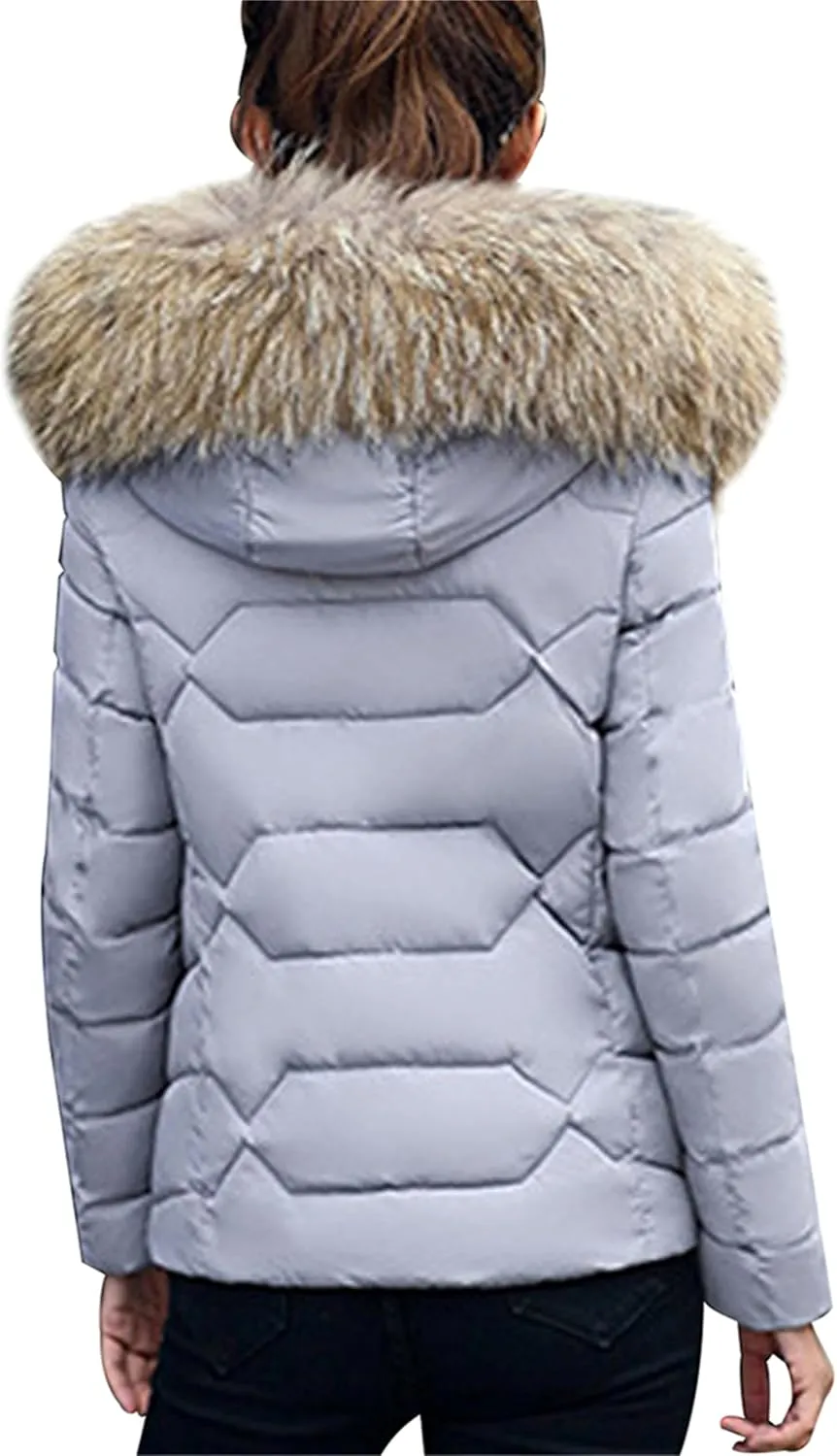 Women's Slim Fit Thermal Jacket Hooded Quilted Coat Winter Long Sleeve Full Zip Puffer Jacket