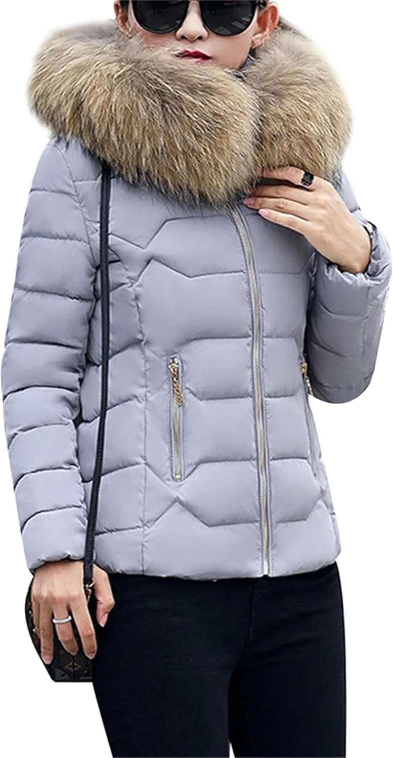 Women's Slim Fit Thermal Jacket Hooded Quilted Coat Winter Long Sleeve Full Zip Puffer Jacket