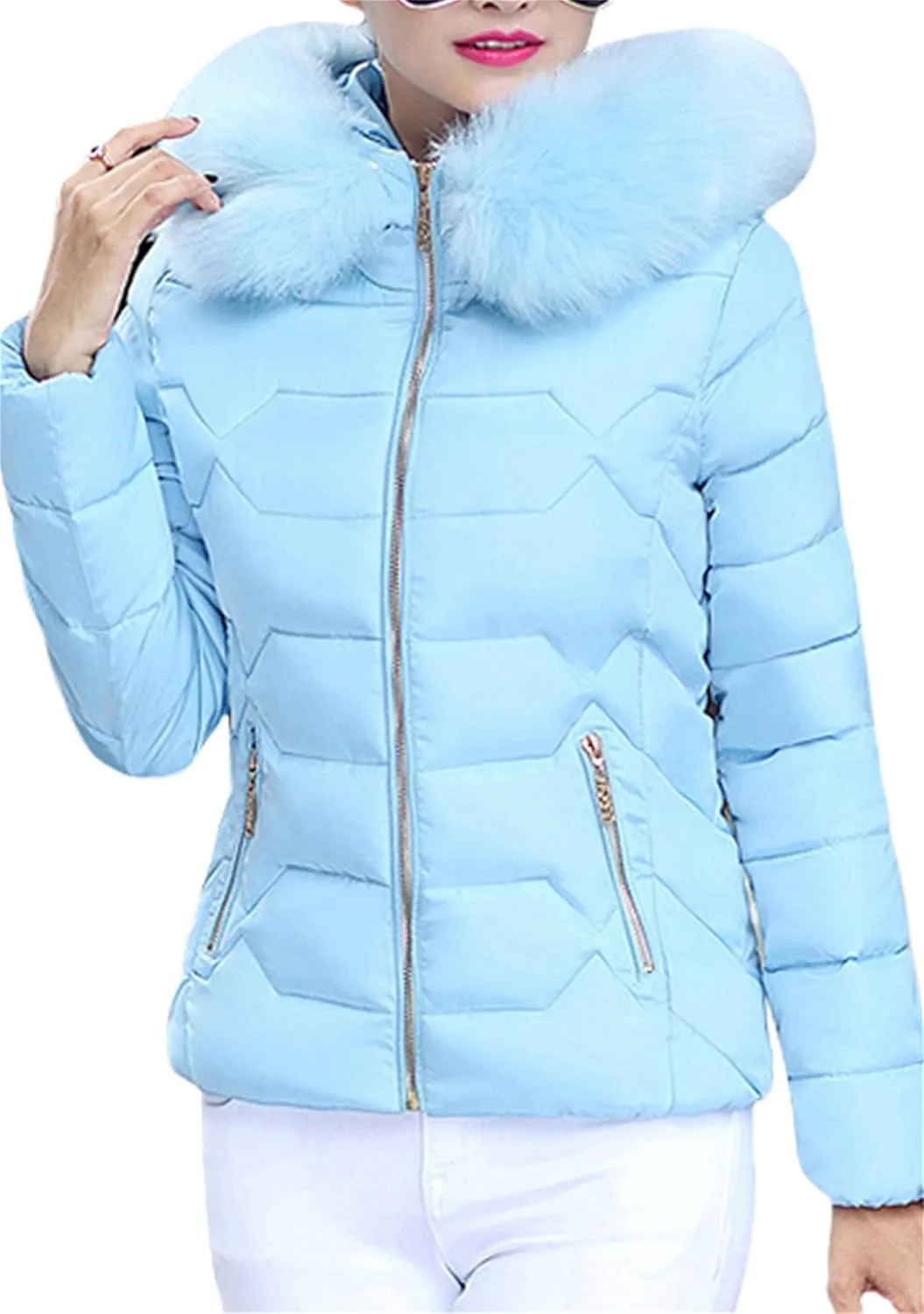 Women's Slim Fit Thermal Jacket Hooded Quilted Coat Winter Long Sleeve Full Zip Puffer Jacket