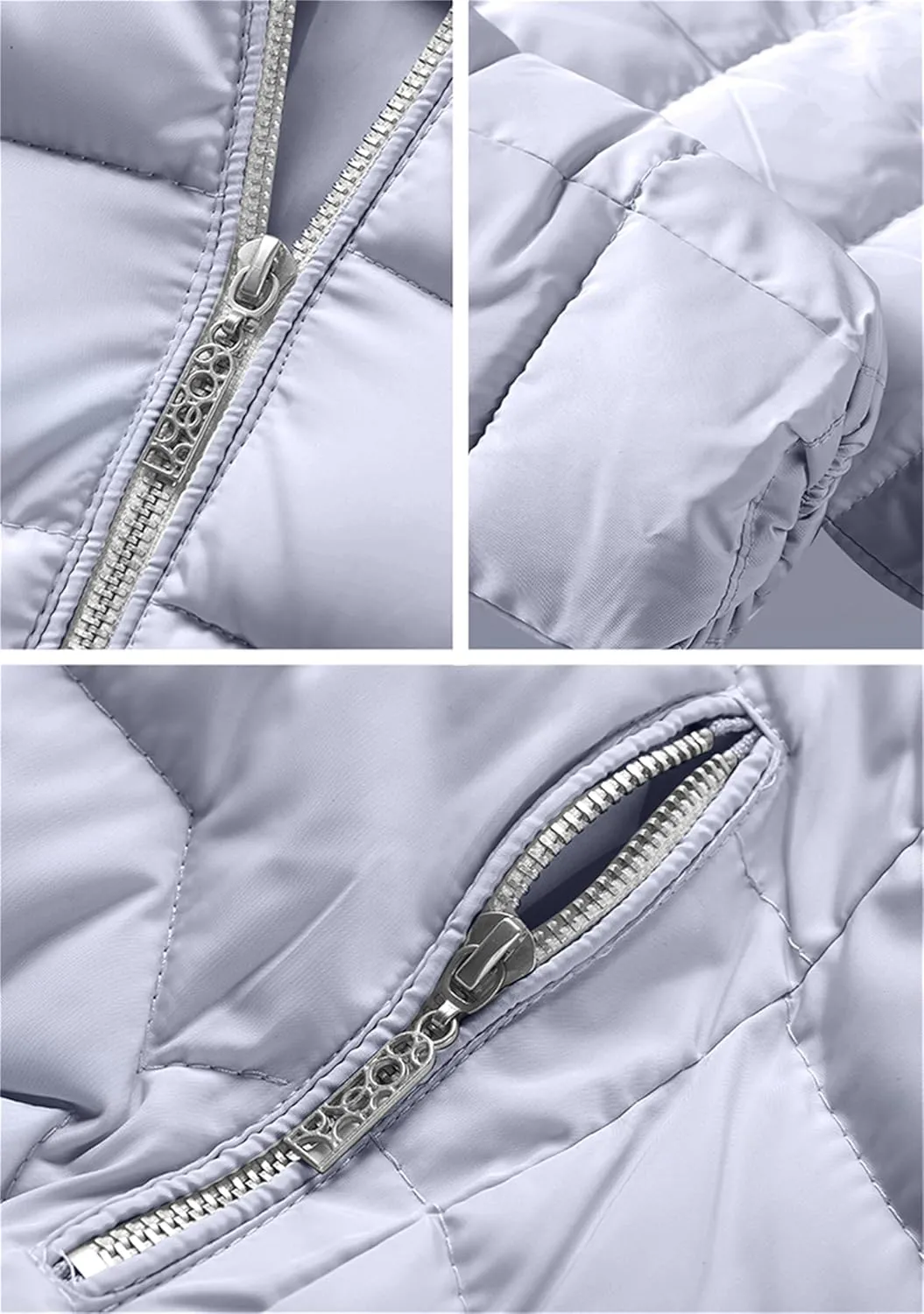 Women's Slim Fit Thermal Jacket Hooded Quilted Coat Winter Long Sleeve Full Zip Puffer Jacket