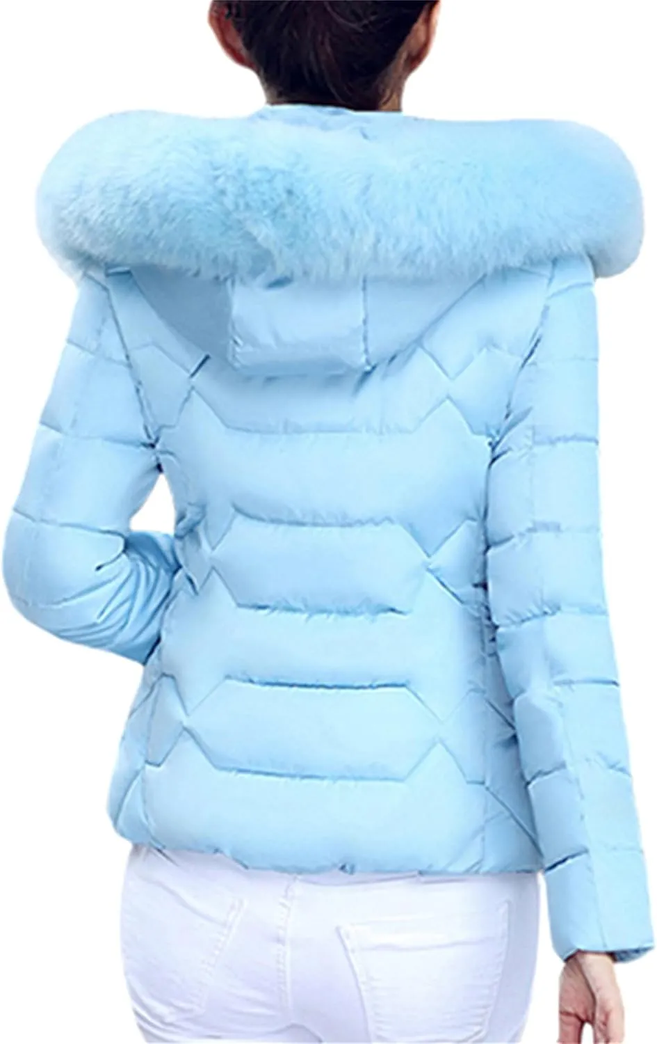 Women's Slim Fit Thermal Jacket Hooded Quilted Coat Winter Long Sleeve Full Zip Puffer Jacket