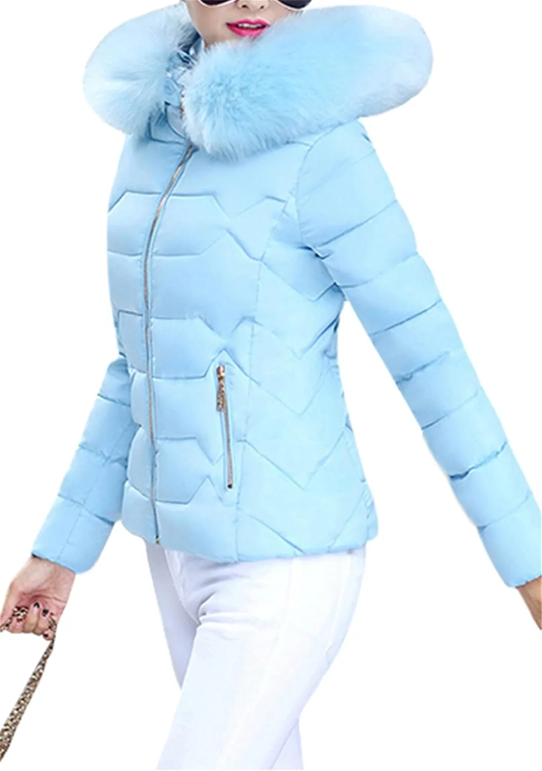 Women's Slim Fit Thermal Jacket Hooded Quilted Coat Winter Long Sleeve Full Zip Puffer Jacket