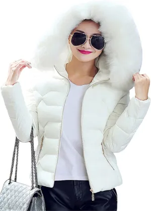 Women's Slim Fit Thermal Jacket Hooded Quilted Coat Winter Long Sleeve Full Zip Puffer Jacket