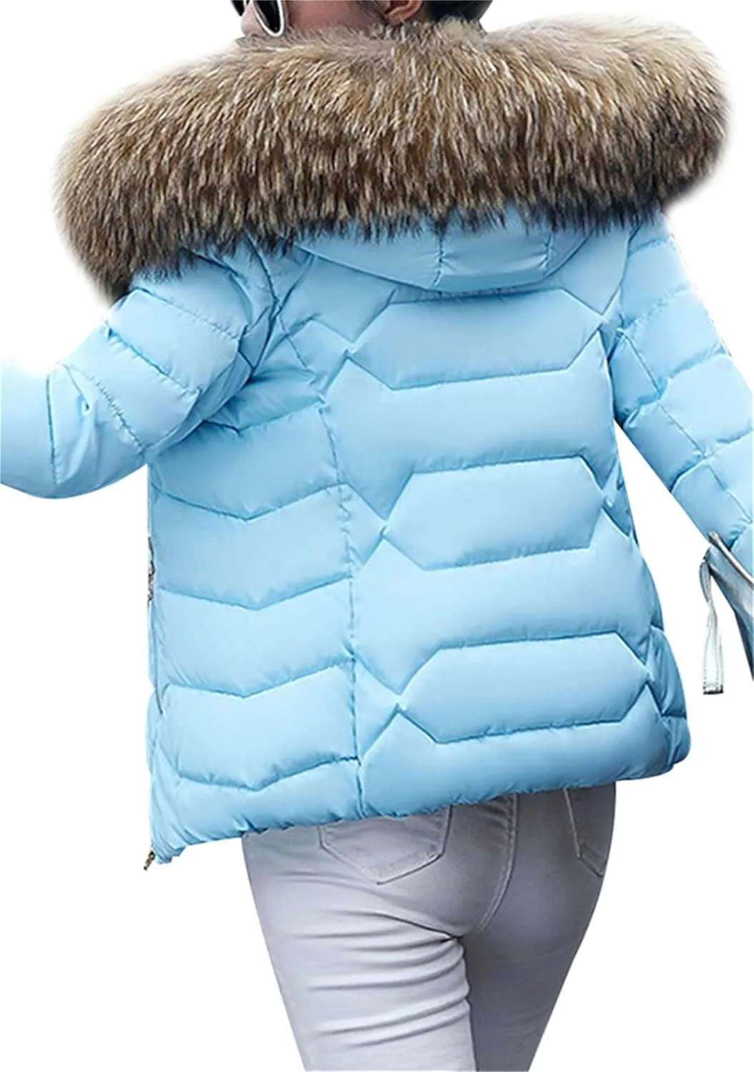 Women's Slim Fit Thermal Jacket Hooded Quilted Coat Winter Long Sleeve Full Zip Puffer Jacket