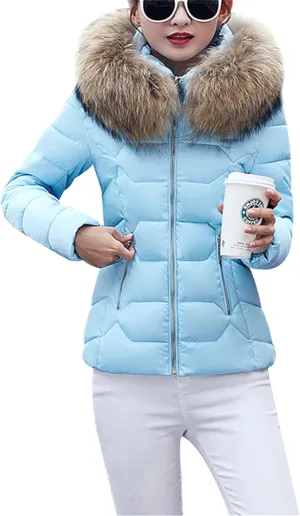 Women's Slim Fit Thermal Jacket Hooded Quilted Coat Winter Long Sleeve Full Zip Puffer Jacket