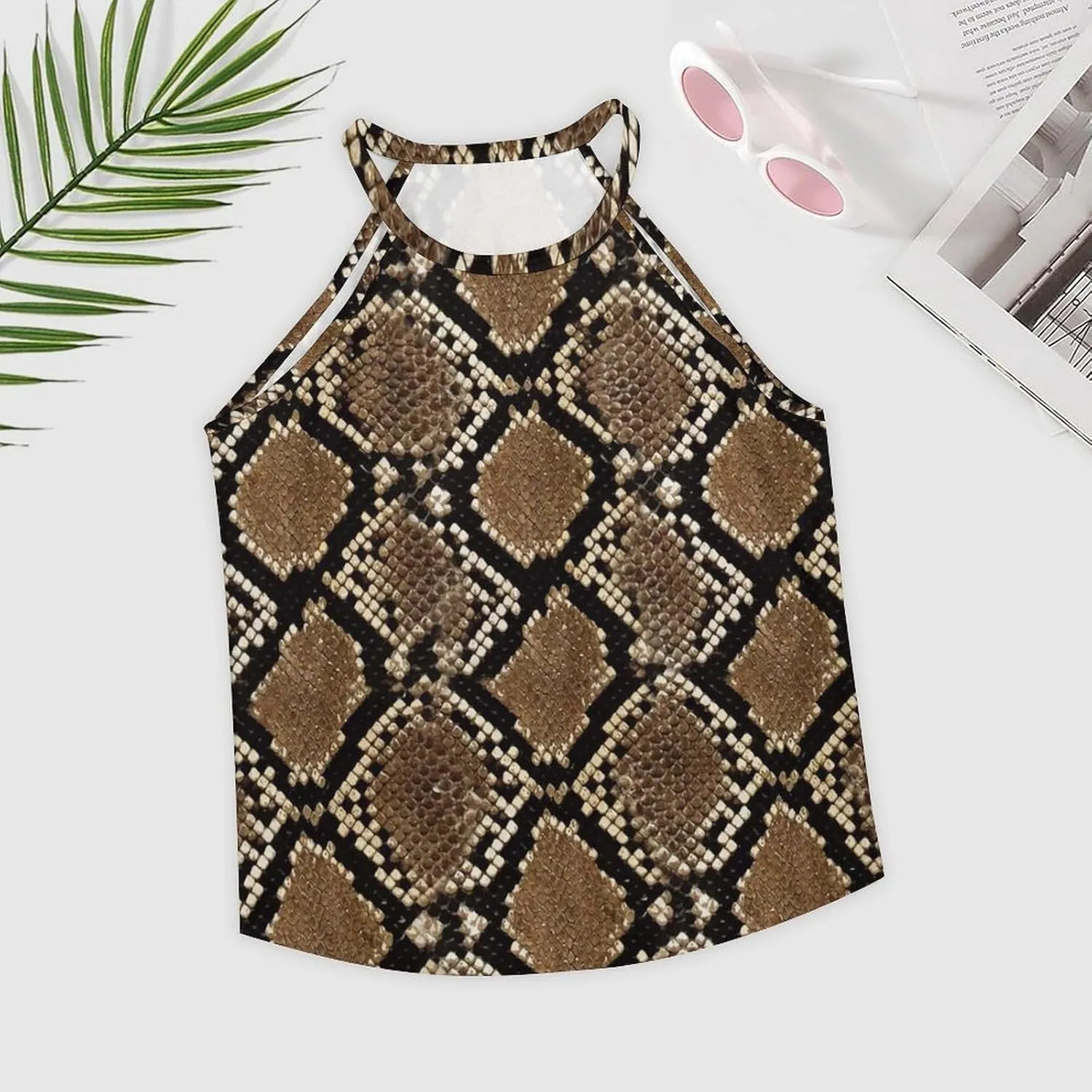 Women's Soft Summer Tank Tops, Sleeveless High Neck Camisoles with Flowy Halter Straps