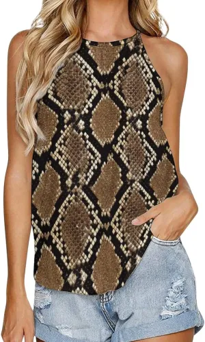 Women's Soft Summer Tank Tops, Sleeveless High Neck Camisoles with Flowy Halter Straps