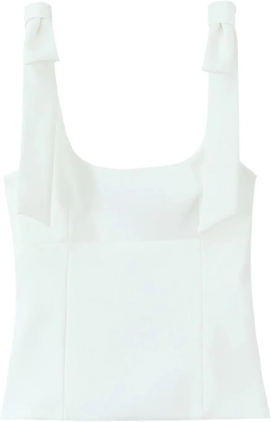 Women's Solid Color Bow Square Neck Camisole Tops Summer Sleeveless Street Side Zipper Slim Fit Tops