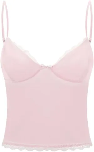Women's Solid Color Casual V-Neck Lace Bow Stitching Slim Fit Camisole Top