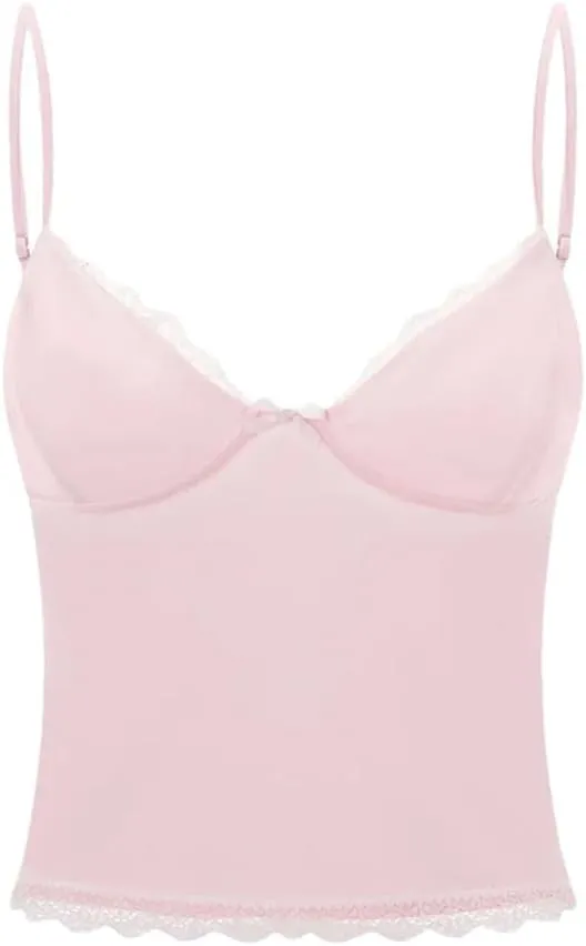 Women's Solid Color Casual V-Neck Lace Bow Stitching Slim Fit Camisole Top