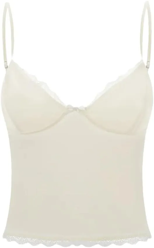 Women's Solid Color Casual V-Neck Lace Bow Stitching Slim Fit Camisole Top