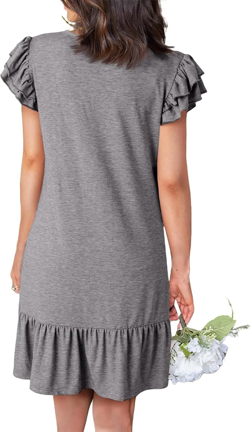 Women's Summer Mini Dresses V Neck Ruffle Short Sleeve Dress Casual Loose A-Line Swing Mini Dress Sundress 2025