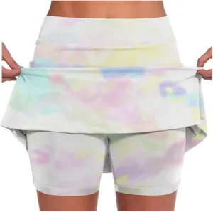 Women's Tennis Golf Mini Skirts with Pockets Casual High Waisted Elastic Tie Dye Skorts Summer Workout Skirt Inner Shorts