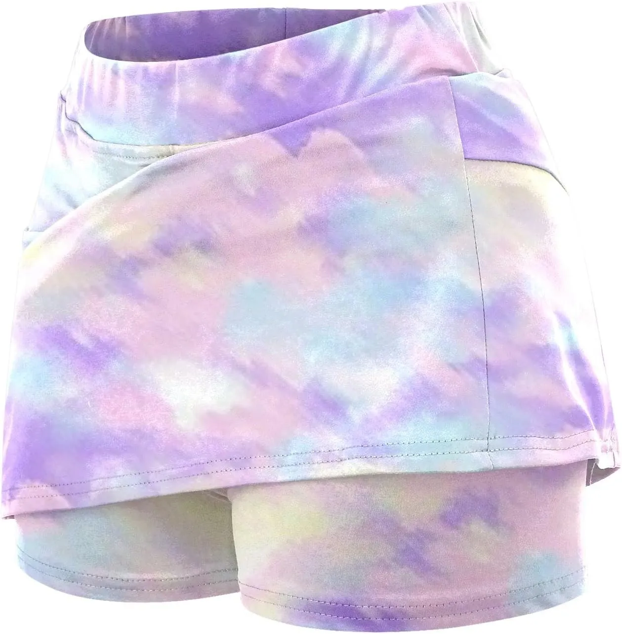 Women's Tennis Golf Mini Skirts with Pockets Casual High Waisted Elastic Tie Dye Skorts Summer Workout Skirt Inner Shorts