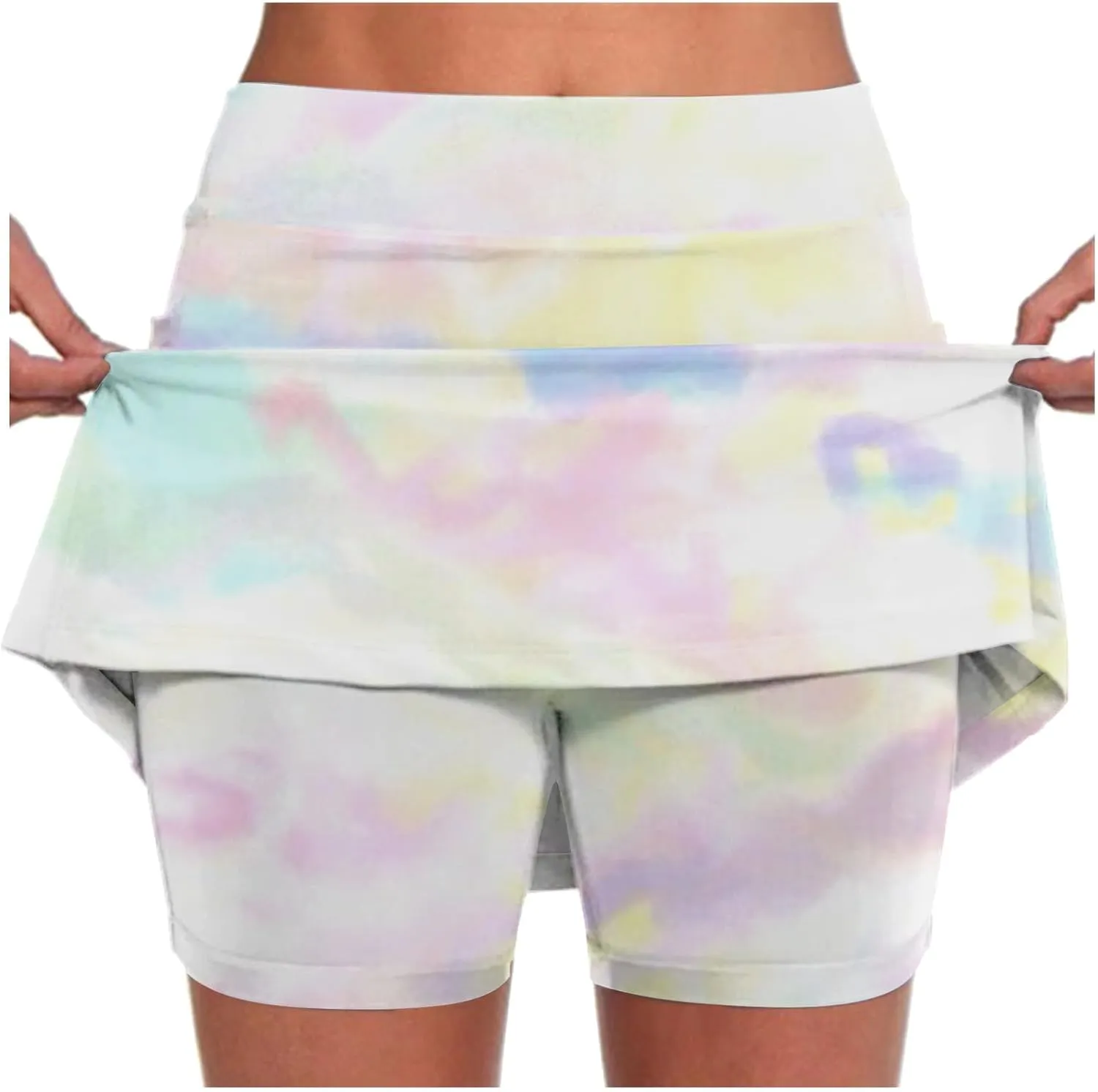 Women's Tennis Golf Mini Skirts with Pockets Casual High Waisted Elastic Tie Dye Skorts Summer Workout Skirt Inner Shorts
