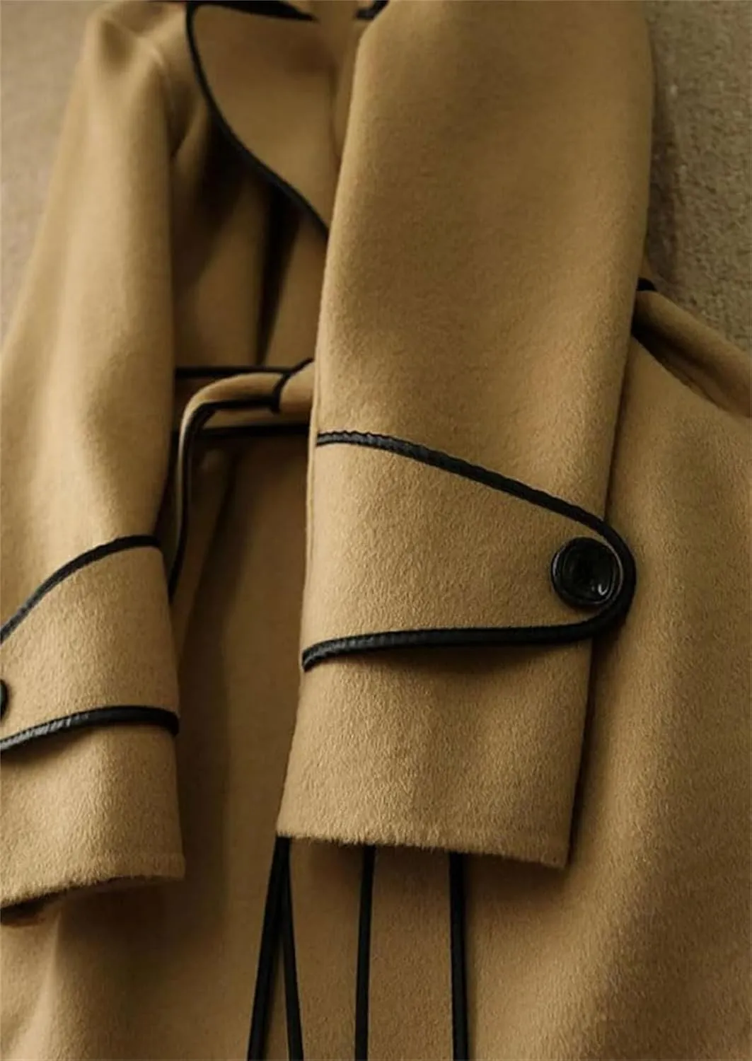 Women's Trench Coat Casual Notch Lapel with Belt Pea Coat Reversible Woolen Coat Fashion Elegant Winter Jacket
