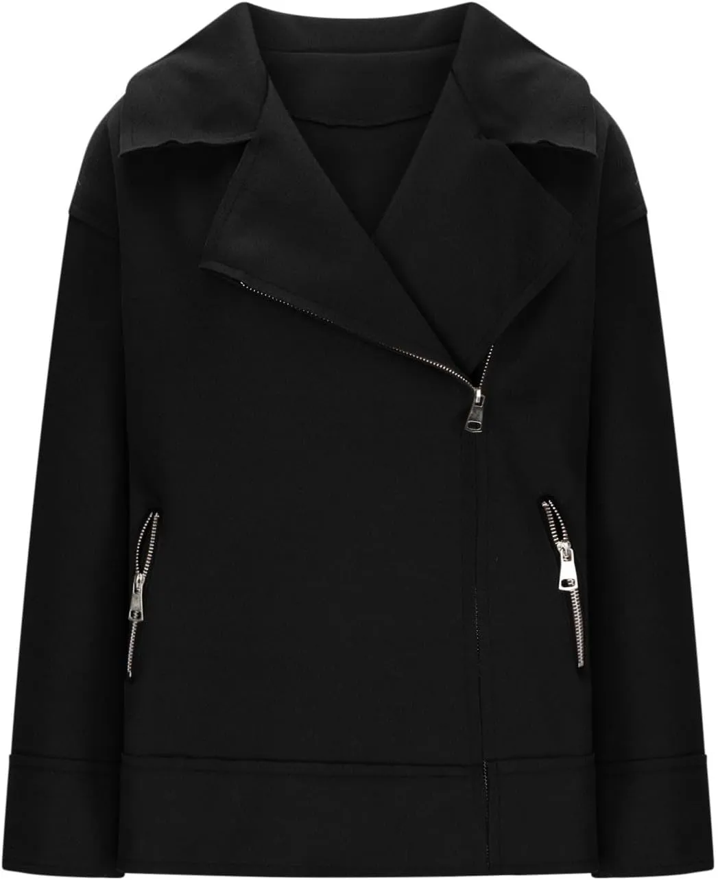 Women's Trench Coats Short Pea Coat Wool Blend Zip up Jacket Notch Lapel Jacket Loose Fit Casual Jacket Winter Coat