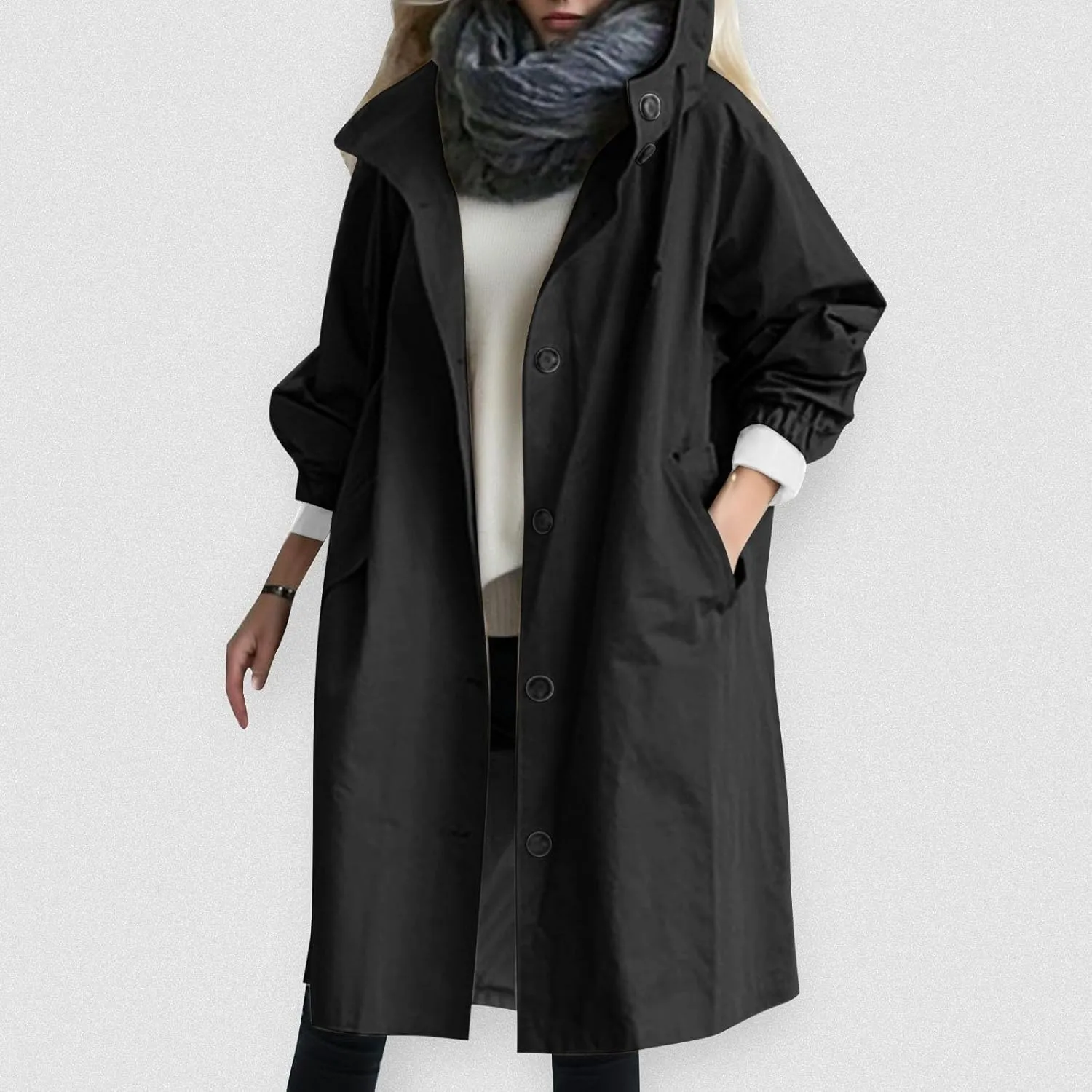 Women's Trench Jackets Loose Hooded Trench Coat Outwear Plus Size Casual Lightweight Outdoor Windbreaker Fall Winter
