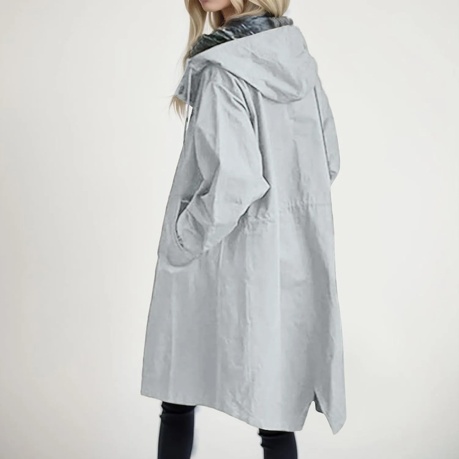 Women's Trench Jackets Loose Hooded Trench Coat Outwear Plus Size Casual Lightweight Outdoor Windbreaker Fall Winter