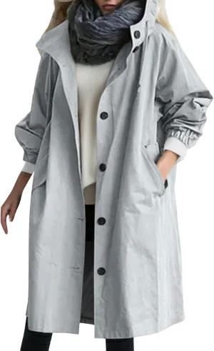 Women's Trench Jackets Loose Hooded Trench Coat Outwear Plus Size Casual Lightweight Outdoor Windbreaker Fall Winter