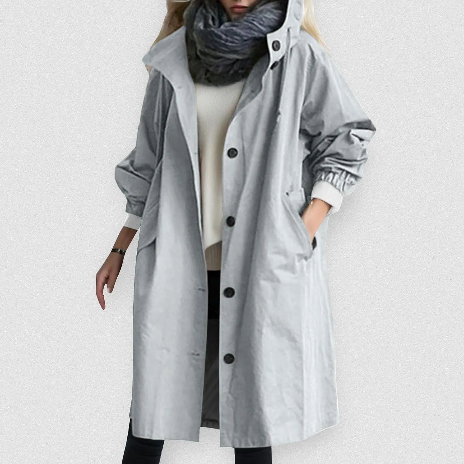 Women's Trench Jackets Loose Hooded Trench Coat Outwear Plus Size Casual Lightweight Outdoor Windbreaker Fall Winter