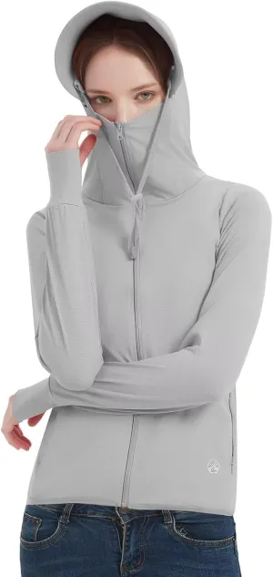 Women's UPF 50  Sun Protection Jacket Lightweight Cooling Long Sleeve Sun Shirt with Hoodie Brim for Outdoor Hiking
