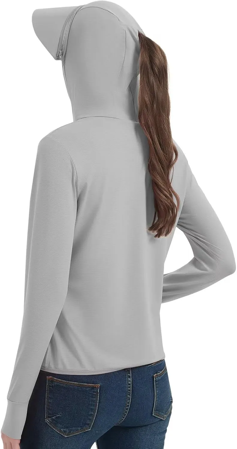 Women's UPF 50  Sun Protection Jacket Lightweight Cooling Long Sleeve Sun Shirt with Hoodie Brim for Outdoor Hiking