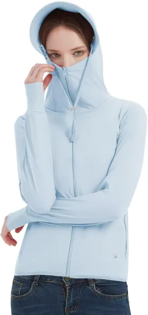 Women's UPF 50  Sun Protection Jacket Lightweight Cooling Long Sleeve Sun Shirt with Hoodie Brim for Outdoor Hiking