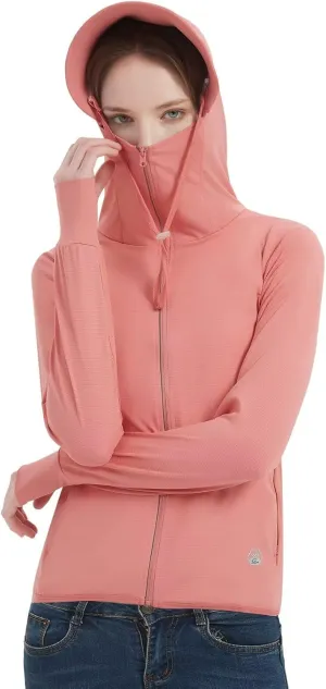 Women's UPF 50  Sun Protection Jacket Lightweight Cooling Long Sleeve Sun Shirt with Hoodie Brim for Outdoor Hiking