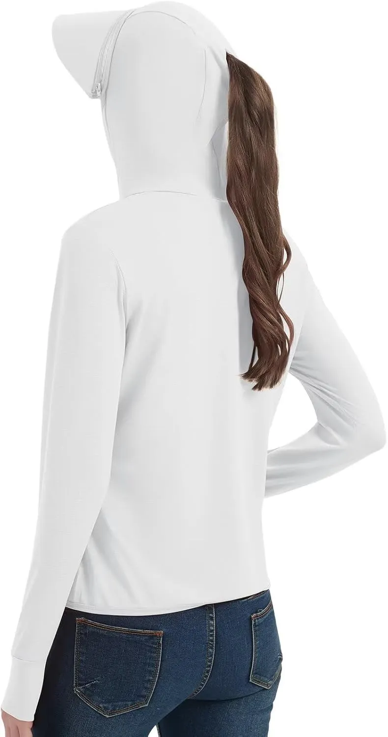 Women's UPF 50  Sun Protection Jacket Lightweight Cooling Long Sleeve Sun Shirt with Hoodie Brim for Outdoor Hiking