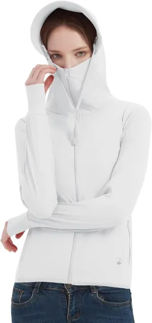 Women's UPF 50  Sun Protection Jacket Lightweight Cooling Long Sleeve Sun Shirt with Hoodie Brim for Outdoor Hiking