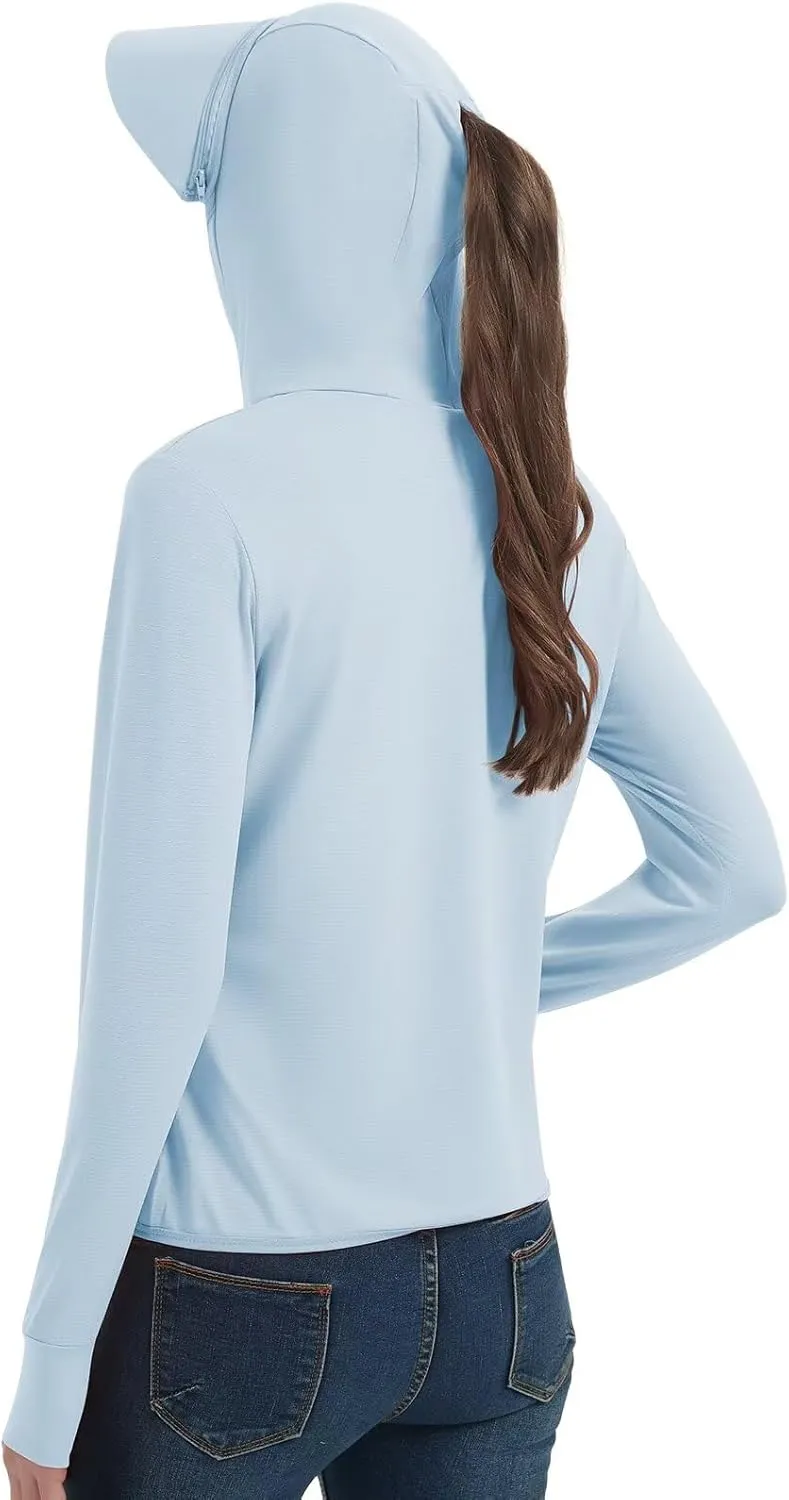 Women's UPF 50  Sun Protection Jacket Lightweight Cooling Long Sleeve Sun Shirt with Hoodie Brim for Outdoor Hiking