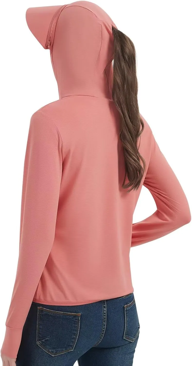Women's UPF 50  Sun Protection Jacket Lightweight Cooling Long Sleeve Sun Shirt with Hoodie Brim for Outdoor Hiking