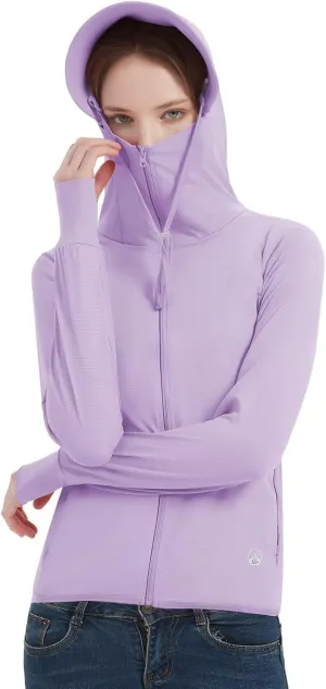Women's UPF 50  Sun Protection Jacket Lightweight Cooling Long Sleeve Sun Shirt with Hoodie Brim for Outdoor Hiking