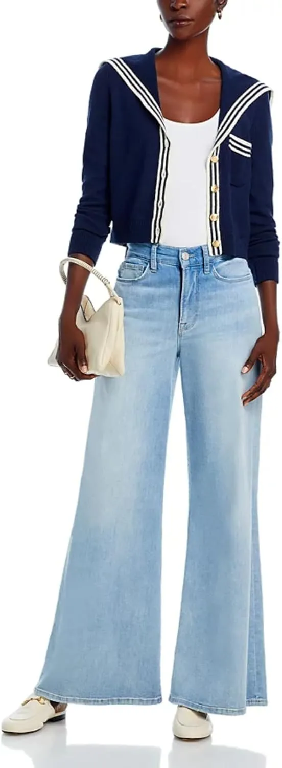 Women's V Neck Cardigan Sweaters Cropped Sailor Collar Button Up Knit Long Sleeve Open Front Coat
