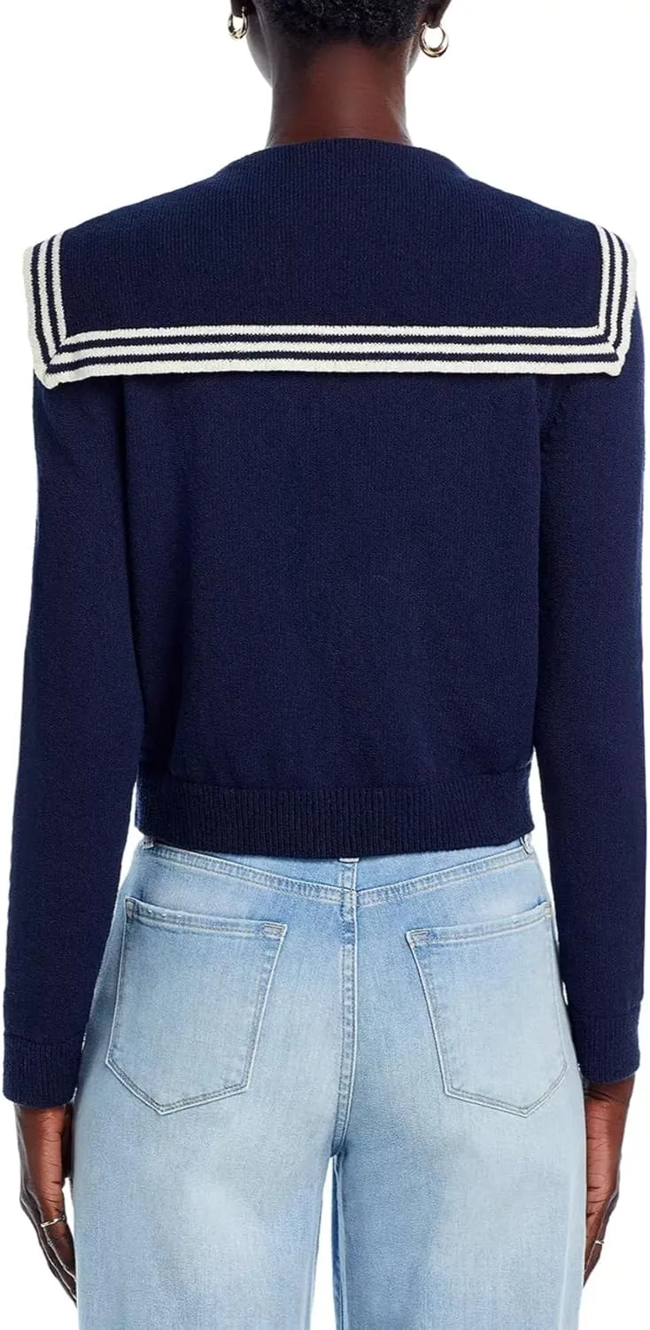 Women's V Neck Cardigan Sweaters Cropped Sailor Collar Button Up Knit Long Sleeve Open Front Coat