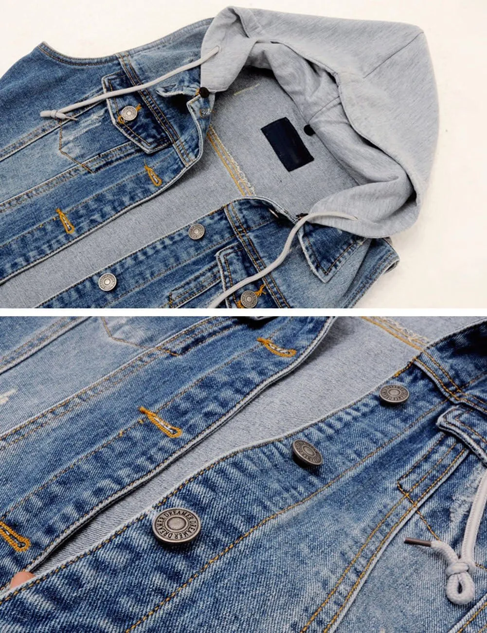 Women's Vintage Casual Slim Sleeveless Denim Jean Cropped Vest Jacket Waistcoat With Detachable Hood