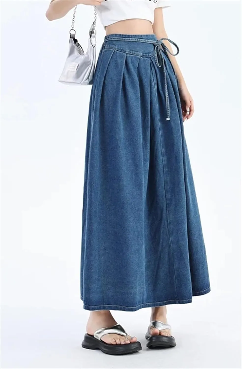 Women's Vintage High-waisted Stretch Denim Long Skirt Street Style Lace-up Large Size Denim Skirt