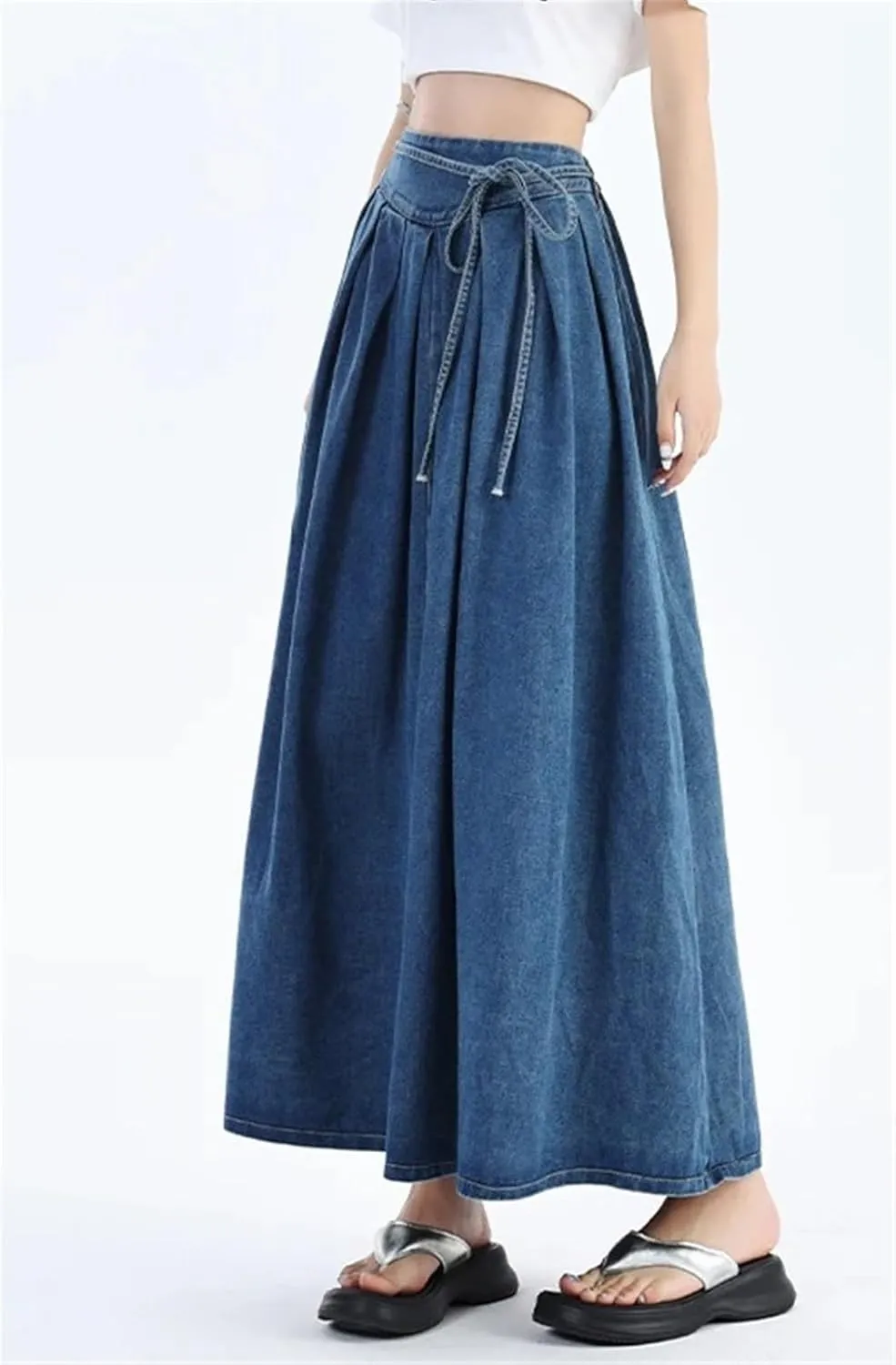 Women's Vintage High-waisted Stretch Denim Long Skirt Street Style Lace-up Large Size Denim Skirt