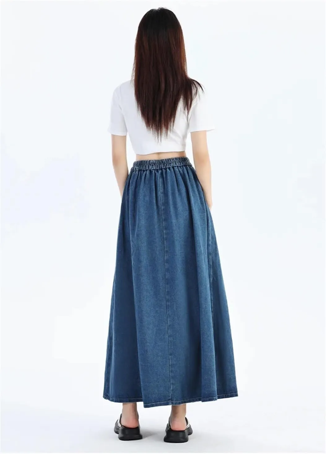 Women's Vintage High-waisted Stretch Denim Long Skirt Street Style Lace-up Large Size Denim Skirt
