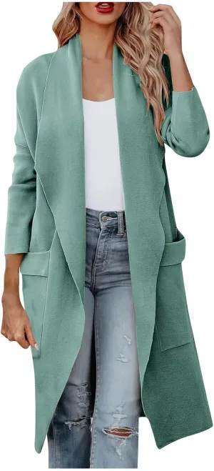 Womens Wool Blend Coat Casual Loose Lapel Open Front Cardigan Oversized Knit Long Sleeve Jacket Winter Overcoat