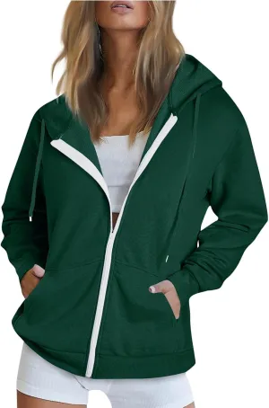 Womens Zip Up Hoodies Long Sleeve Oversized Sweatshirts Y2K Jacket Pockets 2024 Fall Outfits Fashion Clothes