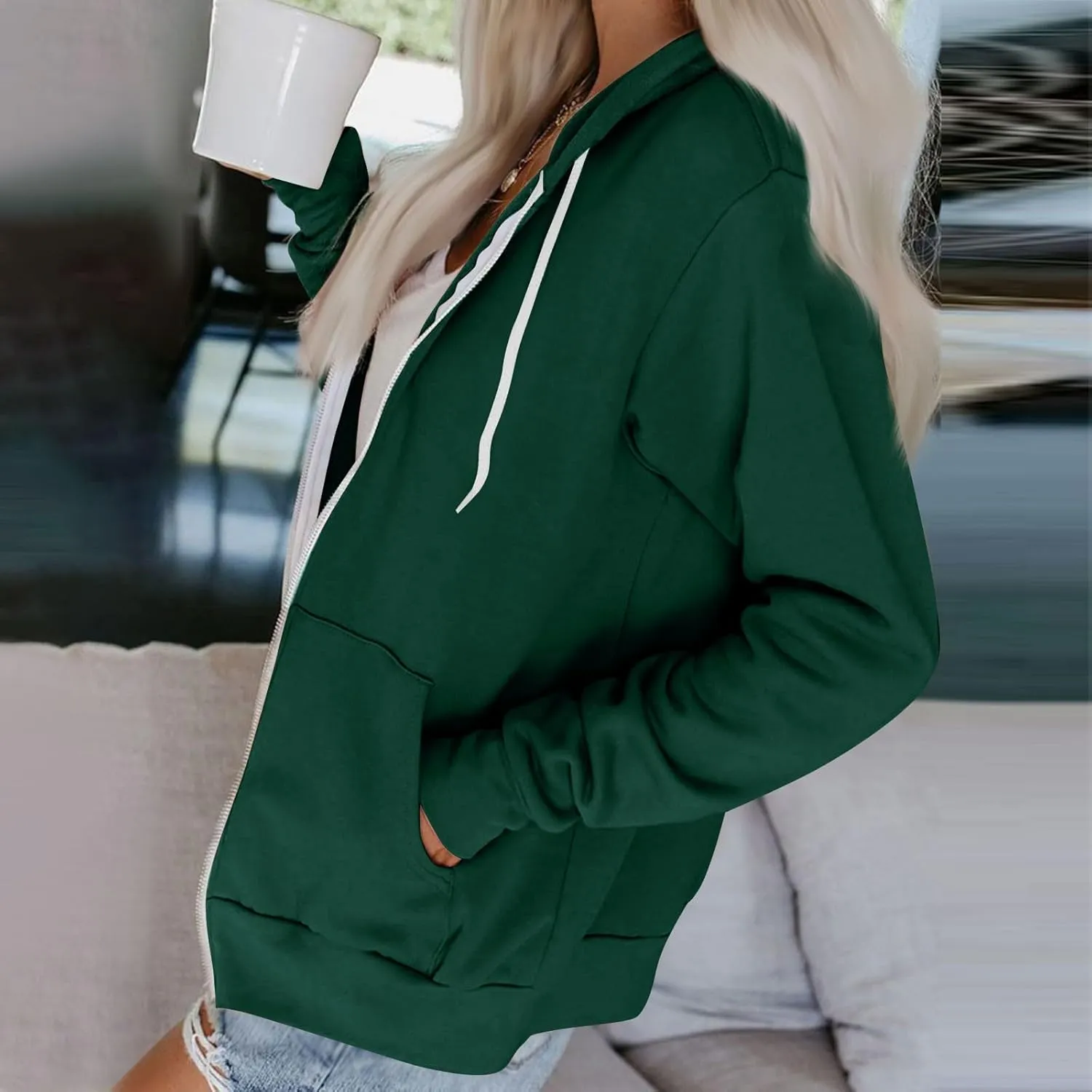 Womens Zip Up Hoodies Long Sleeve Oversized Sweatshirts Y2K Jacket Pockets 2024 Fall Outfits Fashion Clothes