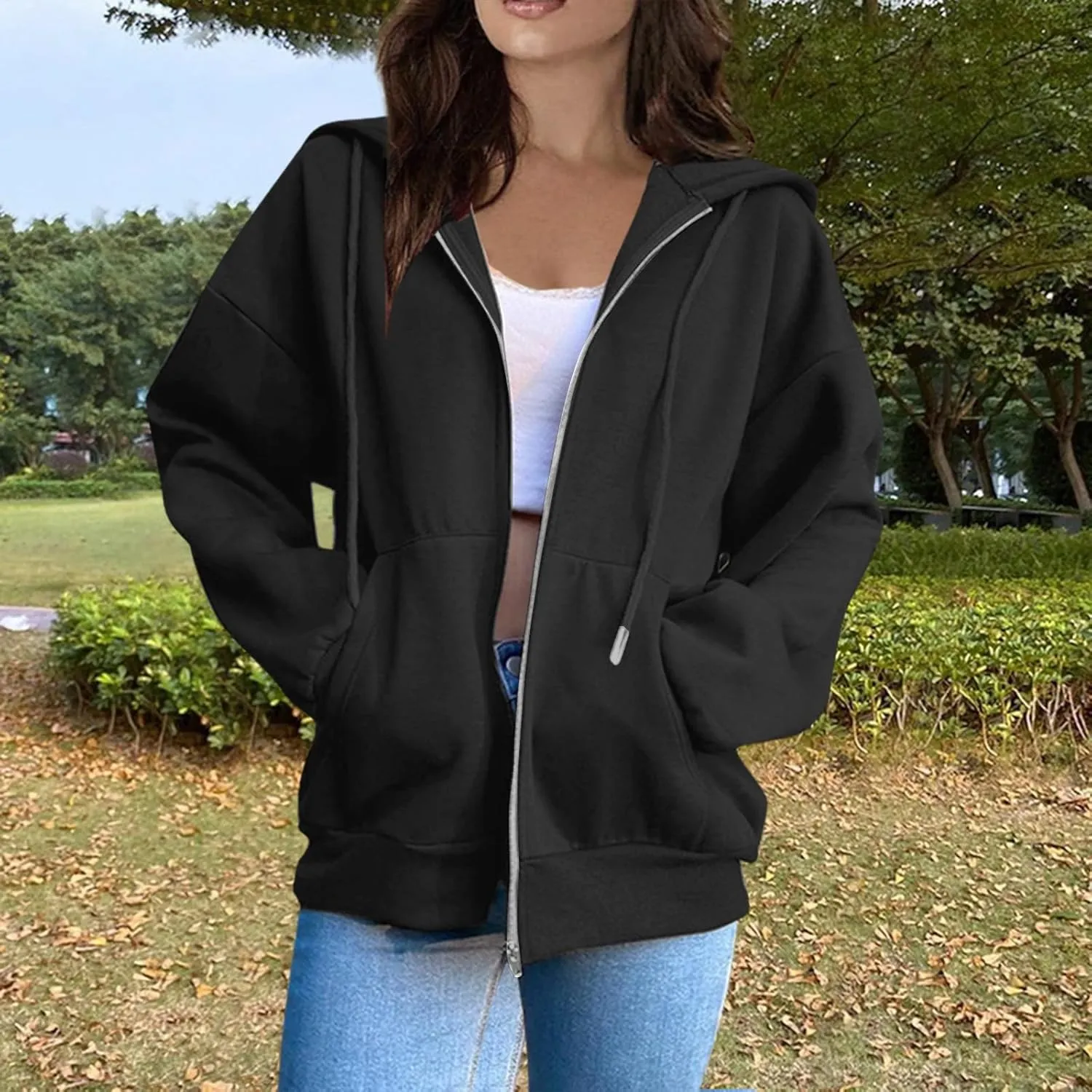 Womens Zip Up Hoodies Long Sleeve Sweatshirts Fall Outfits Oversized Sweaters Casual Fashion Jackets